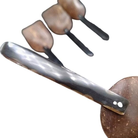 Rare Vintage Handcrafted Coconut Shell Spoon Set With Horn Handles - Picture 3 of 3